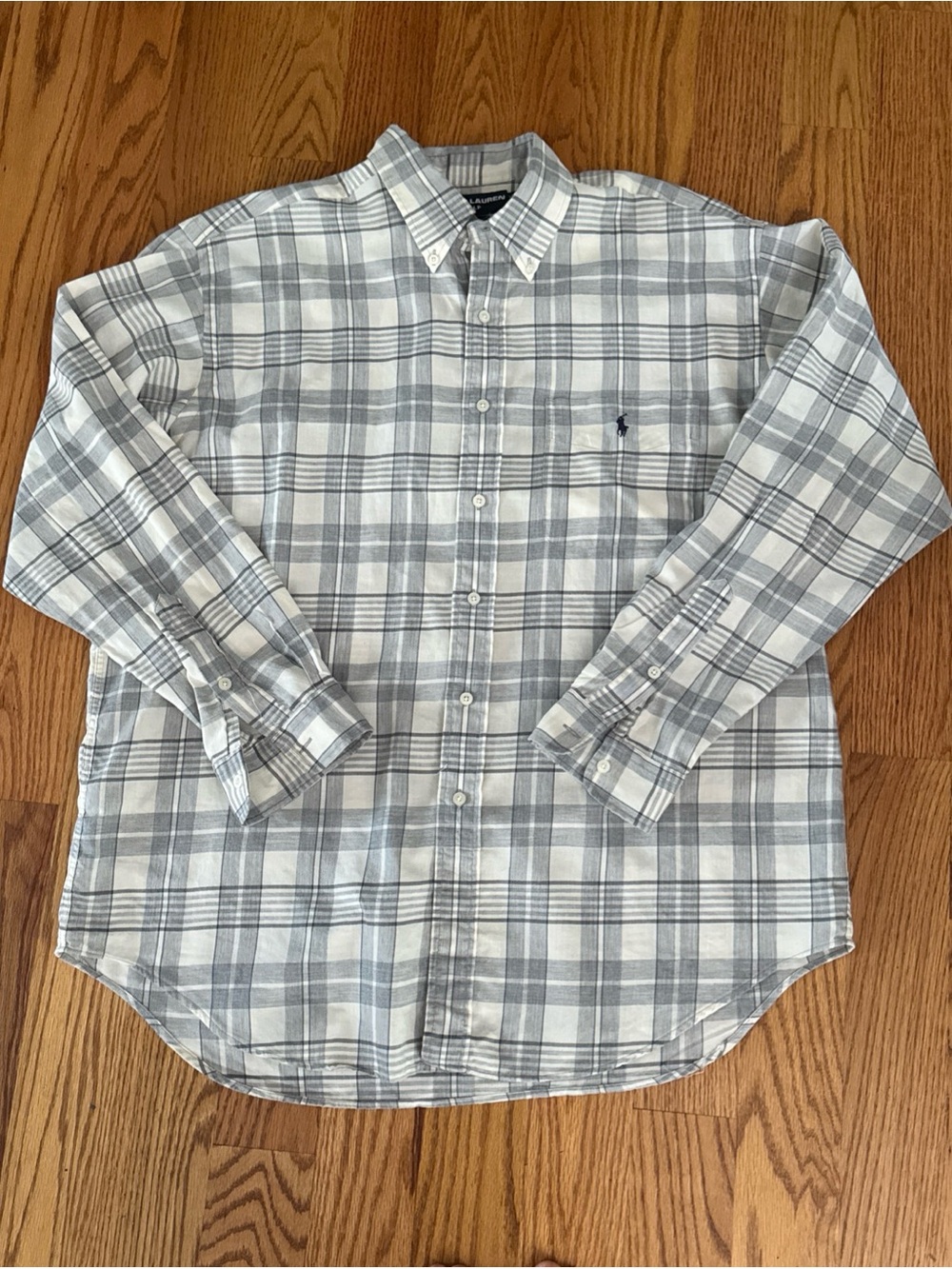 Ralph Lauren Golf White and Gray Plaid Button-Down Shirt